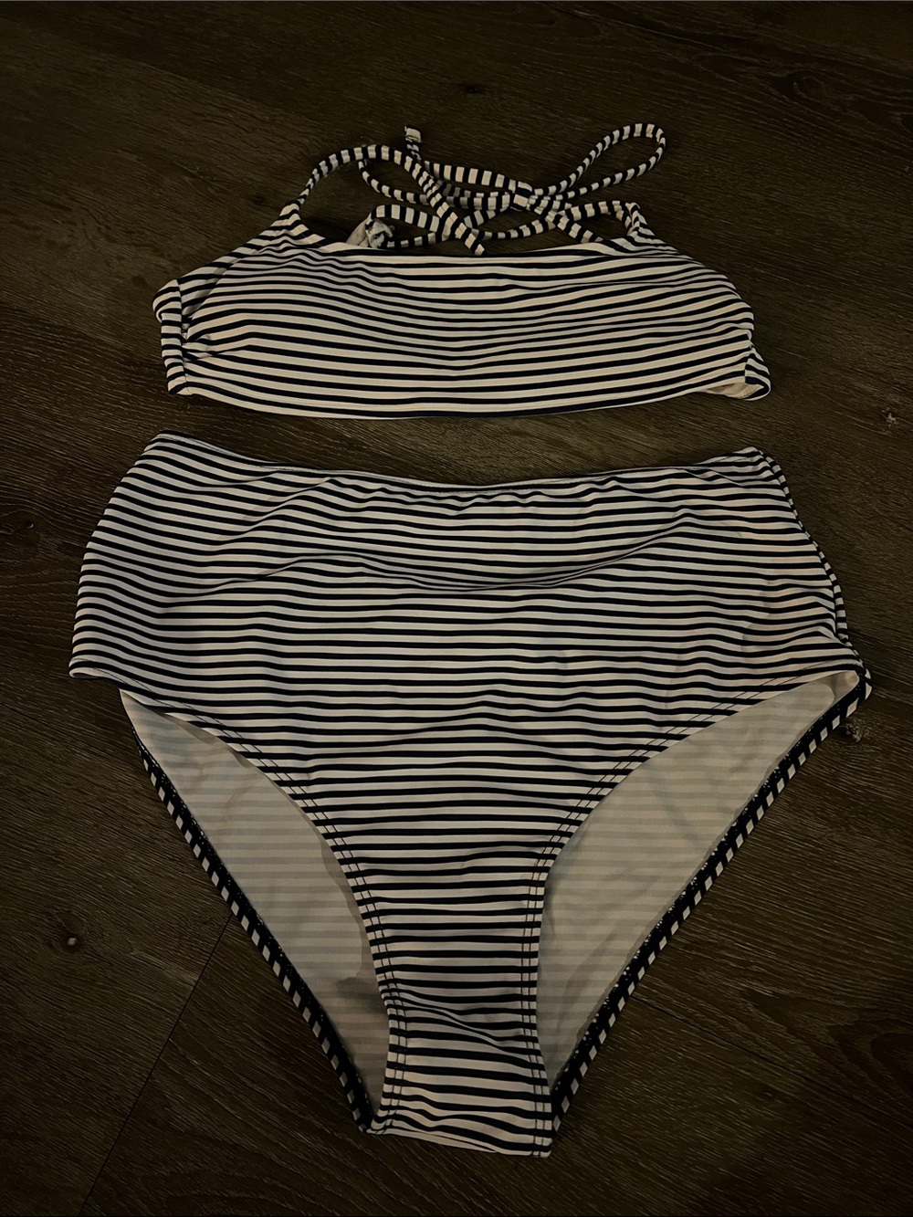 Woman’s large Striped High-Waist Two-Piece Swim Set - Black & White NWOT